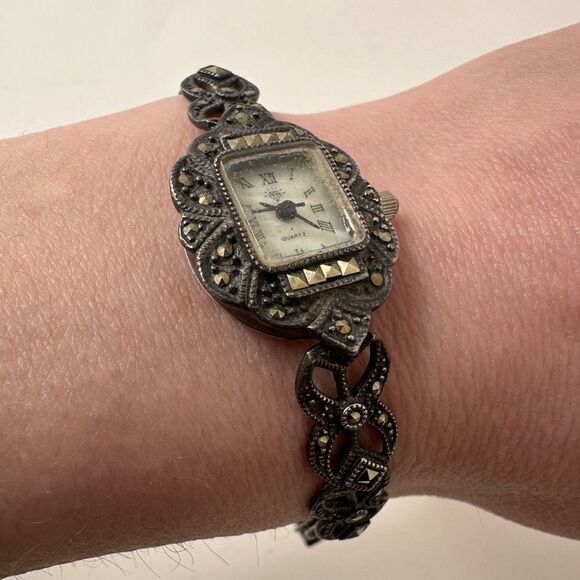 Vintage Art Deco Sterling Marcasite Japan Movement Watch - Picture 2 of 10
